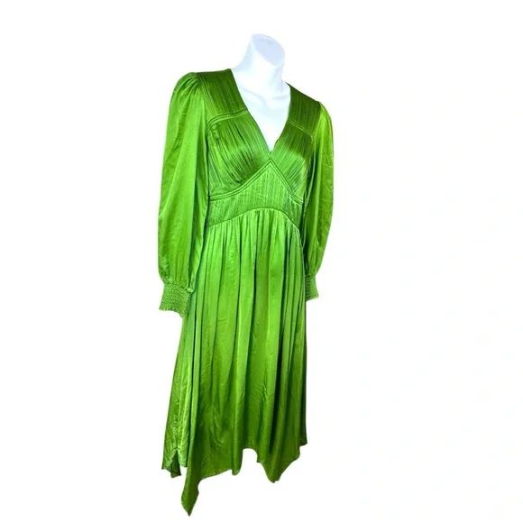 All Saints SZ 0 The‎ Estelle Green  Long Sleeve V-Neck asymmetrical midi dress - Picture 5 of 16